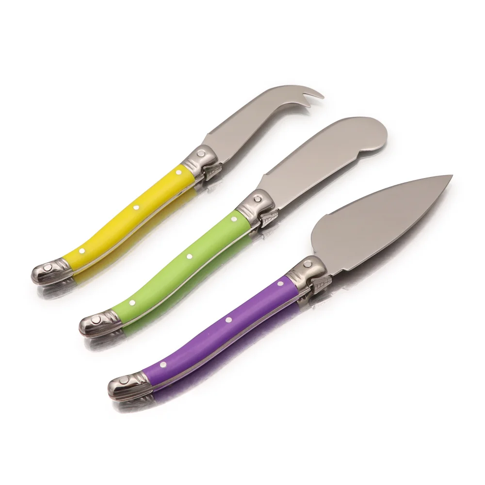 Jaswehome Laguiole Style Set of 3 Stainless Steel Cheese Knife Full Tang Handle Cheese Knives Cutter Slicer Utensils Cutlery Set