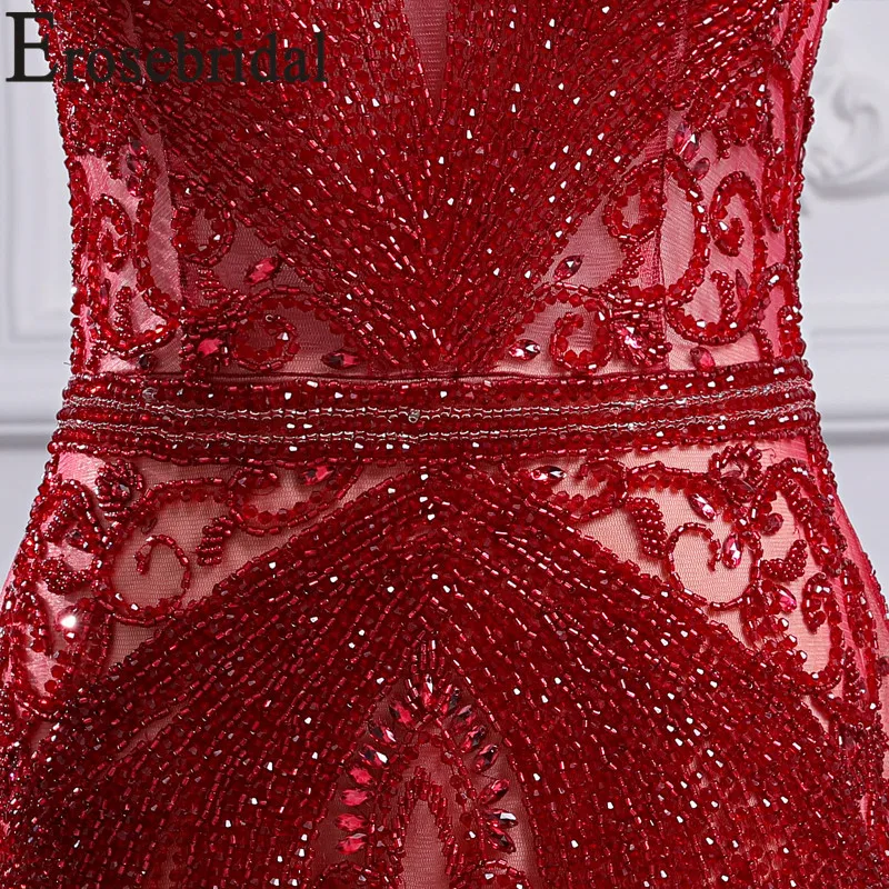 Erosebridal, сексуальное, иллюзионное, тело, Русалка, вечернее платье, длинное,, роскошное, украшенное бисером, платье со шлейфом, на молнии сзади
