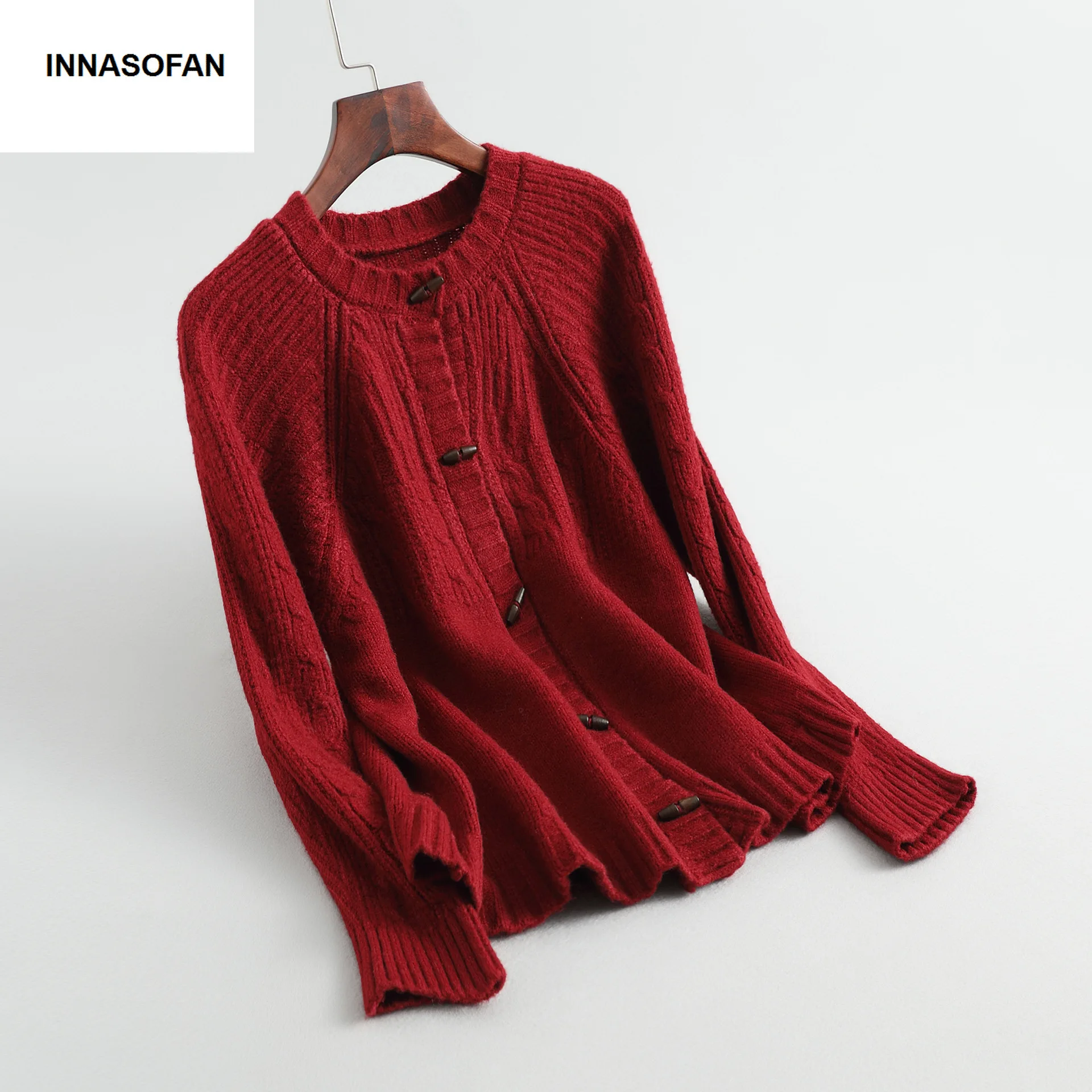 INNASOFAN, теплый вязаный свитер, женский, осень, весна, длинный рукав, кардиган, евро-американская мода, шикарный, с высоким воротником, однотонный