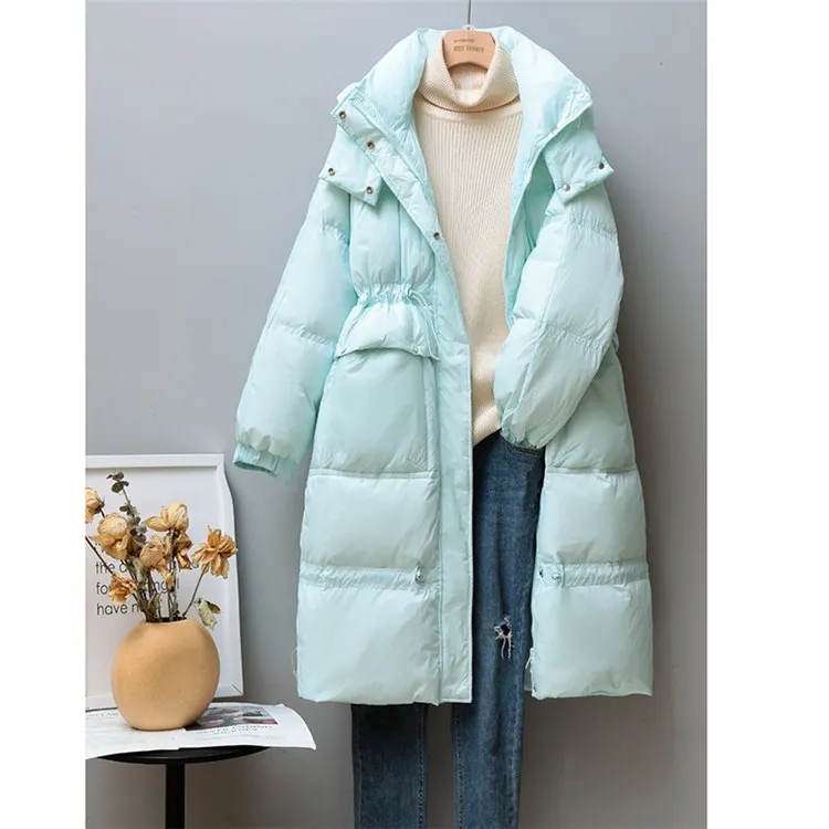 long bubble coat Down Jacket Women Drawstring Waist Mid-length Parka Thick 2022 Korean Fashion Loose Soft White Duck Down Hooded Jacket JD1961 waterproof puffer coat