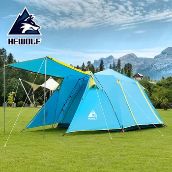 

HEwolf outdoor one room one hall multi-person tent field camping, 4-5 people automatic tent four door camping tent have one pole