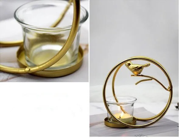 1 шт., железный подсвечник в скандинавском стиле с чашкой, простой золотой подсвечник в форме птичьей клетки для офиса, дома, кафе, QA 211