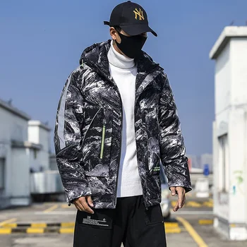 

Winter Thick Camo Down Jacket Men's Warm Parka Men Fashion Short Hooded Coat Mens Streetwear Loose Cotton Jackets Male Clothes