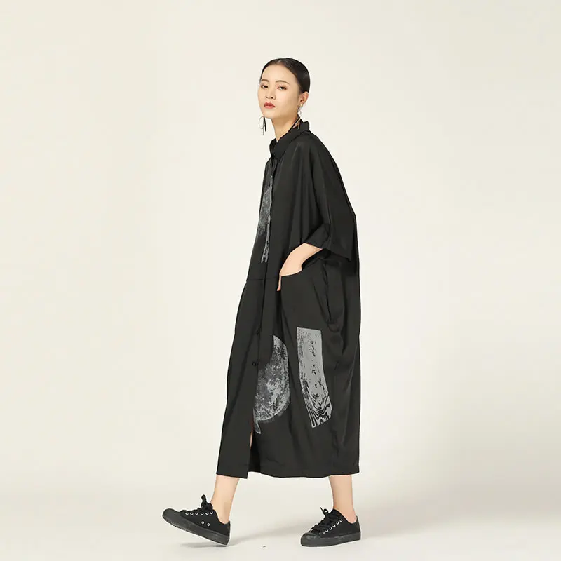 XITAO плюс размер лоскутное платье миди с принтом женское элегантное Плиссированное хлопковое льняное платье с карманами Осенняя Новая мода GCC1720