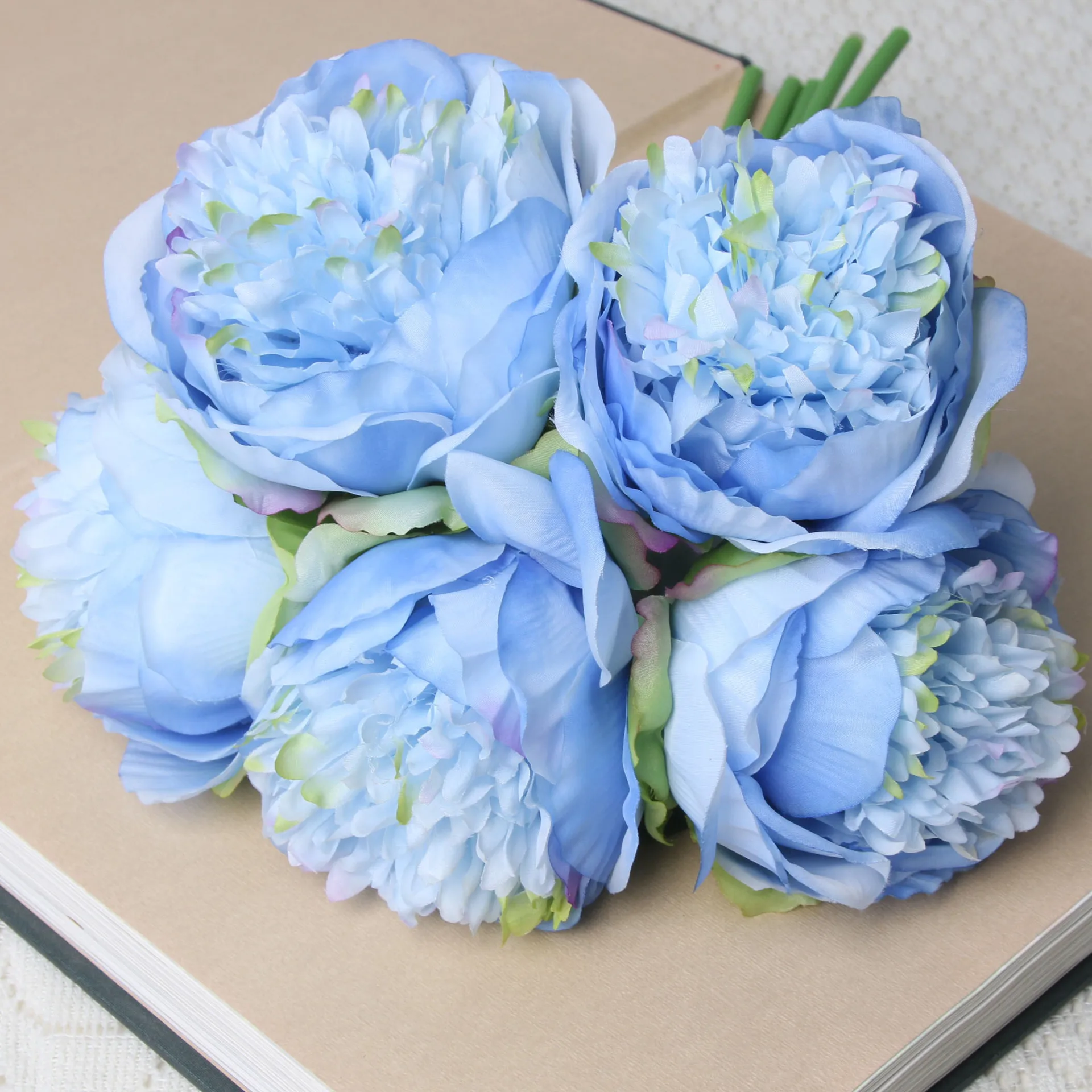 Artificial Flowers 5Big Heads 11cm Diameter Rose Pink Peony Artificial Flowers Bouquet Fake Flower for Home Bride Wedding Decoration Marriage Decor