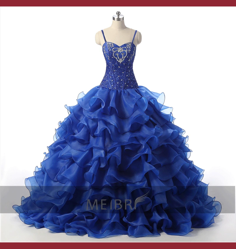 Синий Бальные платья Пышные элегантный тюль с кружевом Vestidos De Debutantes Vestidos Para Quinceaneras