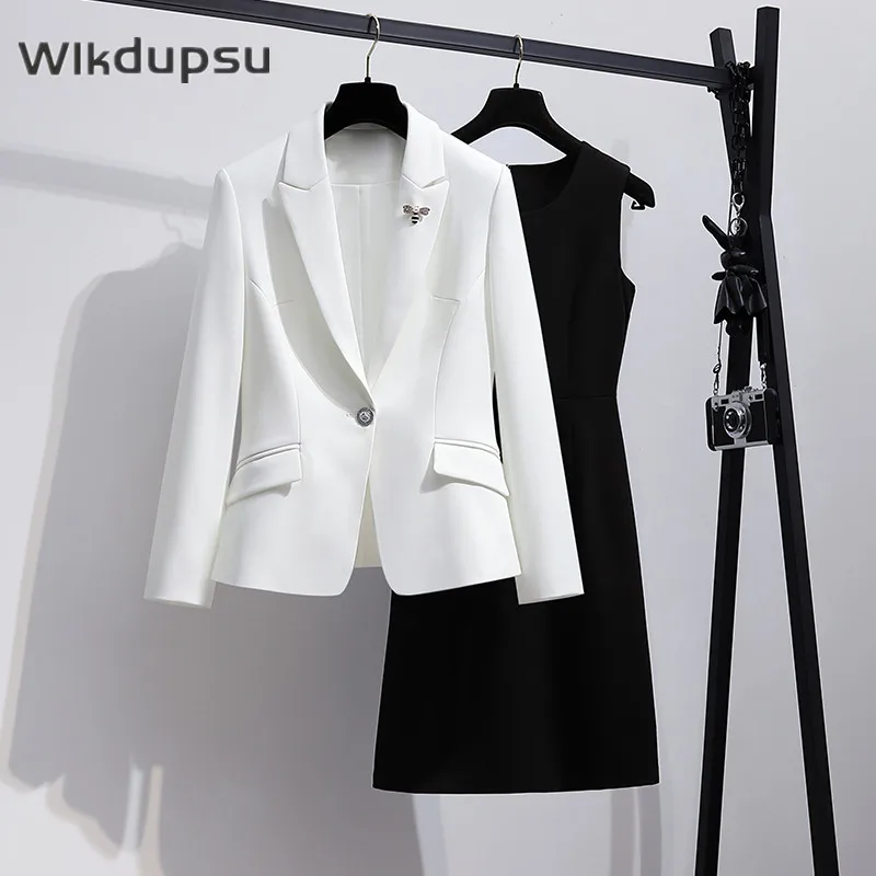 

Professional Clothes For Women Suit Fashion Elegant OL Office Lady Business Formal Work Black White Blazer Dress 2 Two Piece Set