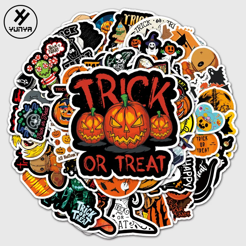 50Pcs Halloween Pumpkin Stickers Christmas Decoration Graffiti Stickers Laptop Phone Case Skateboard Waterproof Sticker