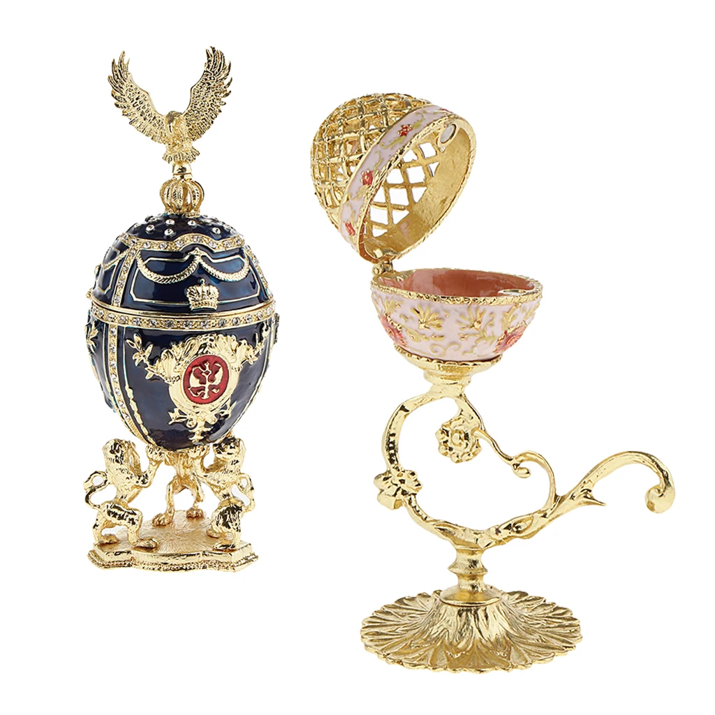 

2Pcs Exquisite Home Decor Russian Easter Eggs Enamel Jewellery Box Storage