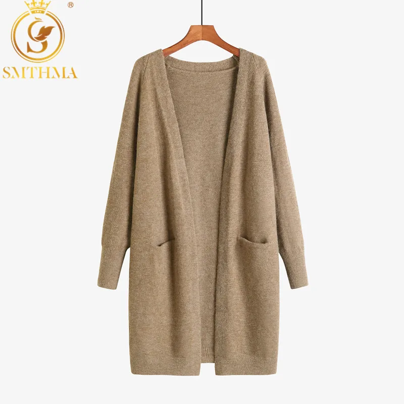 

SMTHMA HIGH QUALITY 2019 Autumn Winter Fashion Women Long Sleeve Cardigan Sweater Womens Knitted Female pocket Cardigan