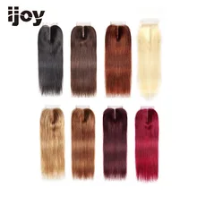 Человеческие волосы с 4x4 закрытием шнурка# 1B/4/27/30/33/99J/Бургундия "-20" м не-Реми Прямые бразильские волосы для наращивания IJOY