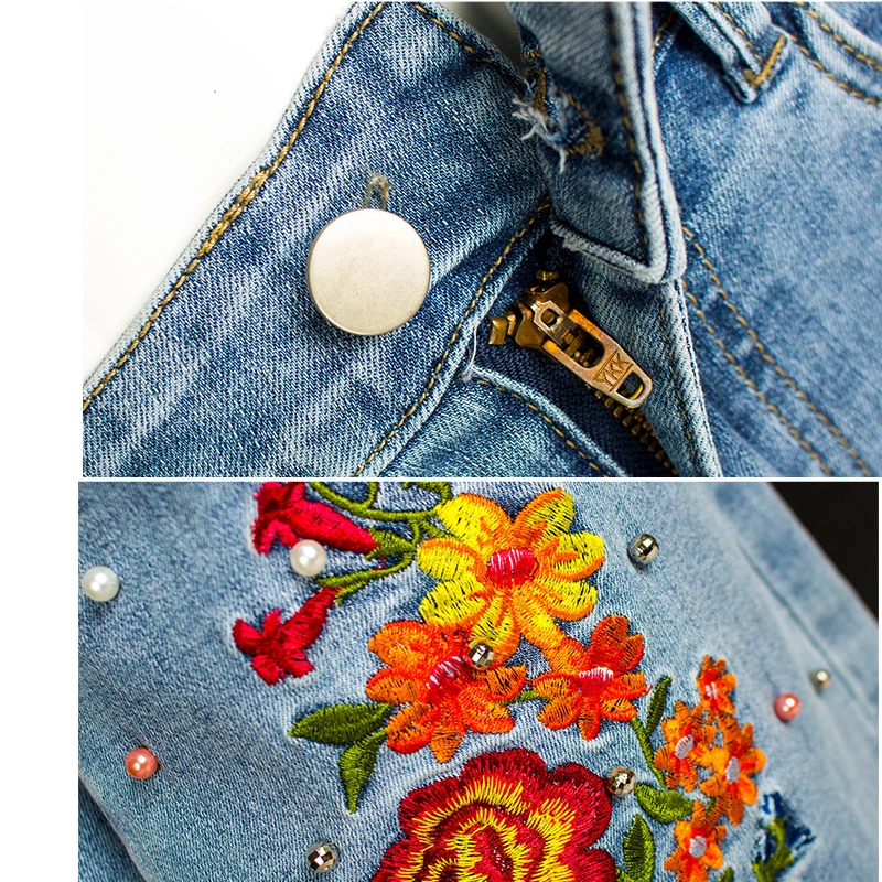 Womens Floral Embroidered Jeans Stretch Skinny Pearl Jeans For Women Plus Size Bell Bottom Flare Jeans Mom Wide Leg Denim Pants