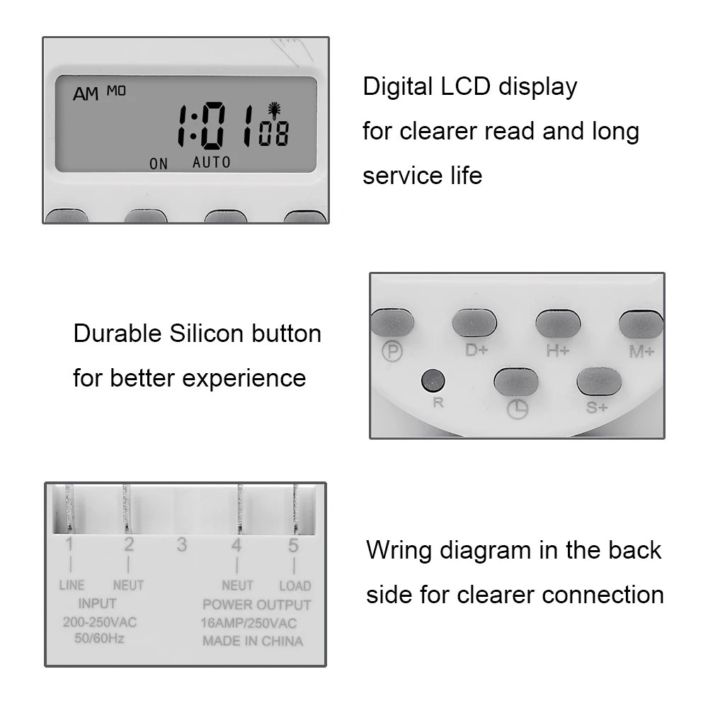 12V 24V 110V 220V Digital Timer Switch 7 Days Weekly Programmable Time Relay Programmer Built-in Rechargeable Battery 3