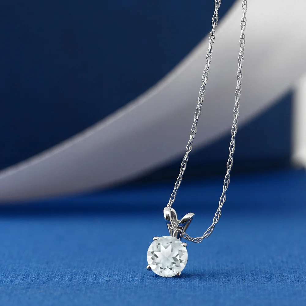 0 22 Ct Круглый Небесно Голубой Аквамарин 14K белый золотой кулон с цепочкой|pendant with