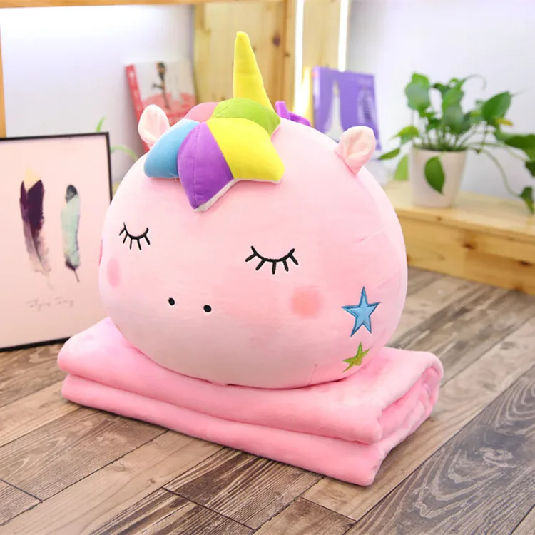 

INS Unicorn Pillow Blanket Dual Purpose Creative Cushion Back Cushion Multi-functional Cool Cute Airable Cover Siesta Blanket