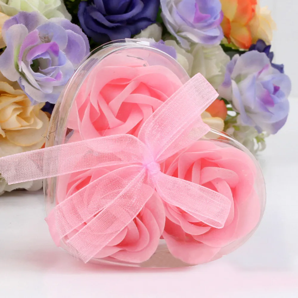 Rose Soap 3Pcs Scented Rose Flower Petal Bath Body Soap Wedding Party Gift Best Decoration Case Festival Box#40