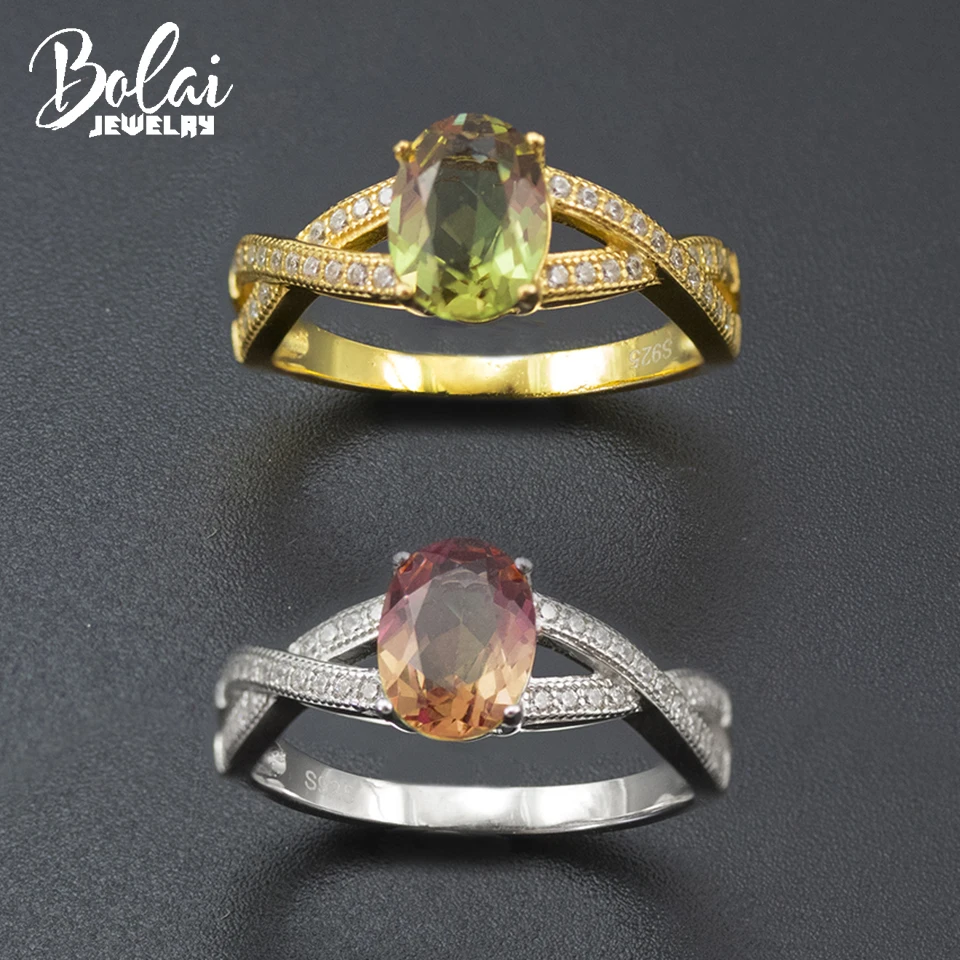 

Bolai Color Change Sultanit Ring 925 Sterling Silver Nano Diaspore Gemstone Jewelry Cross Eternity Wedding Ring for Women 11.11