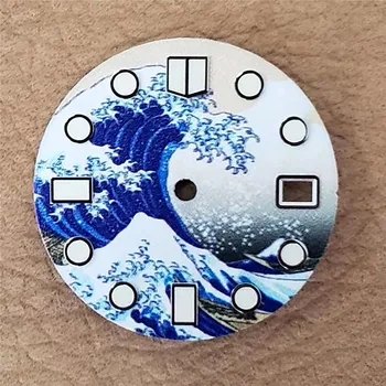 

28.5mm Green Luminous Watch Dial Wave Pattern Dial With Calendar for NH35 NH36 Automatic Movement
