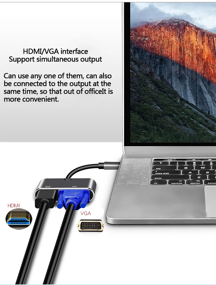Type c to Hdmi hub adapter 4K VGA Adapter USB 3.1 USB C to VGA HDMI Video Converters Hub for Macbook Pro Samsung Galaxy Huawei