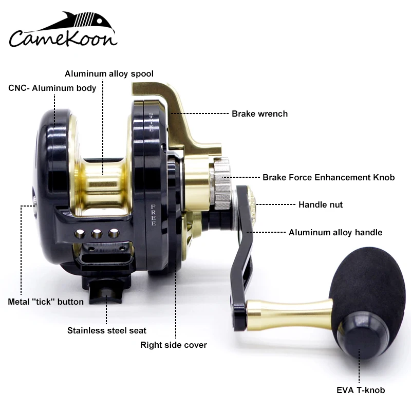 CAMEKOON 70LB 최대 드래그 강력한 해양 낚시 릴 6.3:1 염수 드럼 트롤링 릴 레버 드래그 빅 게임 지깅 릴