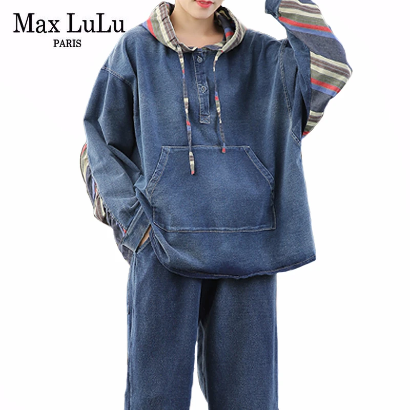 Женский джинсовый костюм в стиле пэчворк Max LuLu модный свободный из двух предметов