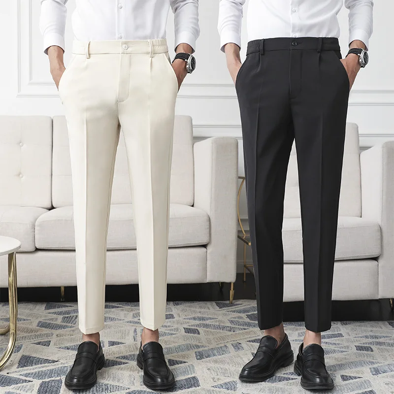 Fashion (apricot)New Men Non-iron Fabric Dress Pants Slim Straight