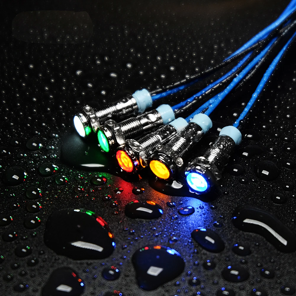 5PC 6mm 경고 LED 금속 표시 등 파일럿 방수 IP67 신호 램프 6V 12V 24V 220v 와이어 빨간색 노란색 파란색 녹색