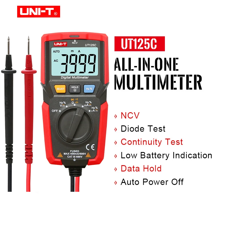 UNI-T UT125C мини карманный цифровой мультиметр Температура сопротивление тестера