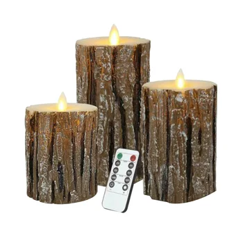 

3Pc Pine Bark Led Electronic Candle Light Remote Control Swing Craft Candle Light Without Battery
