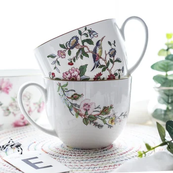 

750ml Creative Rose Bird Flower Pattern mug Bone China Mug Ceramic Cup for Coffee Milk Cereal Tea Instant Noodles Free Shipping