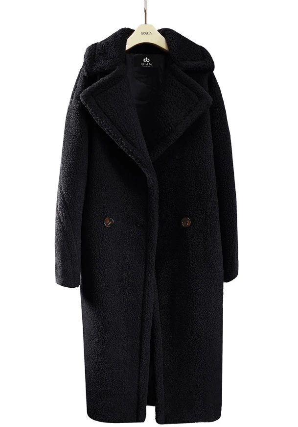 Женское пальто из искусственного меха, Осень-зима, элегантное кашемировое пальто большого размера, длинное плюшевое теплое пальто для женщин - Цвет: Черный