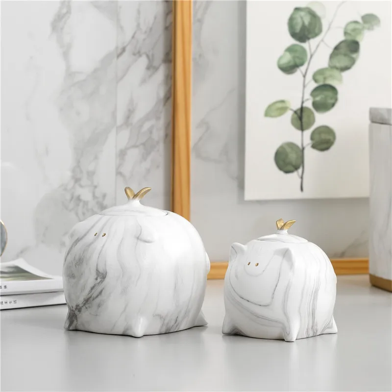 Imitation Marble Sealed Ceramic Storage Jar for Spices Tea Coffee Can Tank Food Container Bottle with Lid for Kitchen Organizer