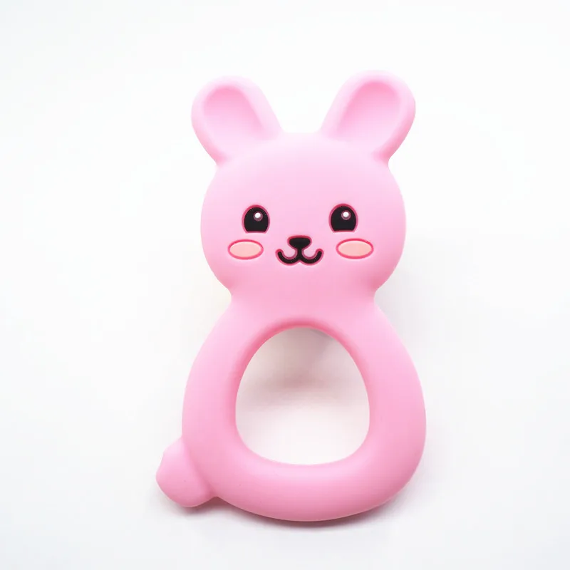 Chenkai 1PC Silicone Bunny Teether DIY Baby Shower Chewing Pendant Nursing Sensory Rabbit Teething Pacifier Dummy Toy Gfit - Цвет: Pink