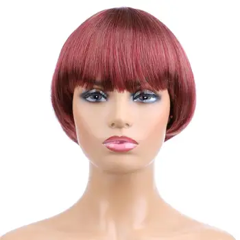 

Women Synthetic Wigs Mix Color Short Straight Bobo Hairstyle Heat Resistant Full Hair Wig For Black Women BY090
