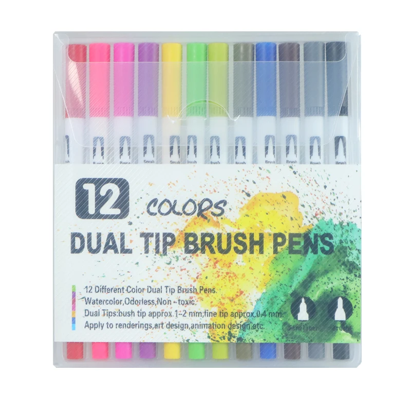 100 Pcs Color Brush Marker Pens Dual Tip Colored Brush Pen 0.4