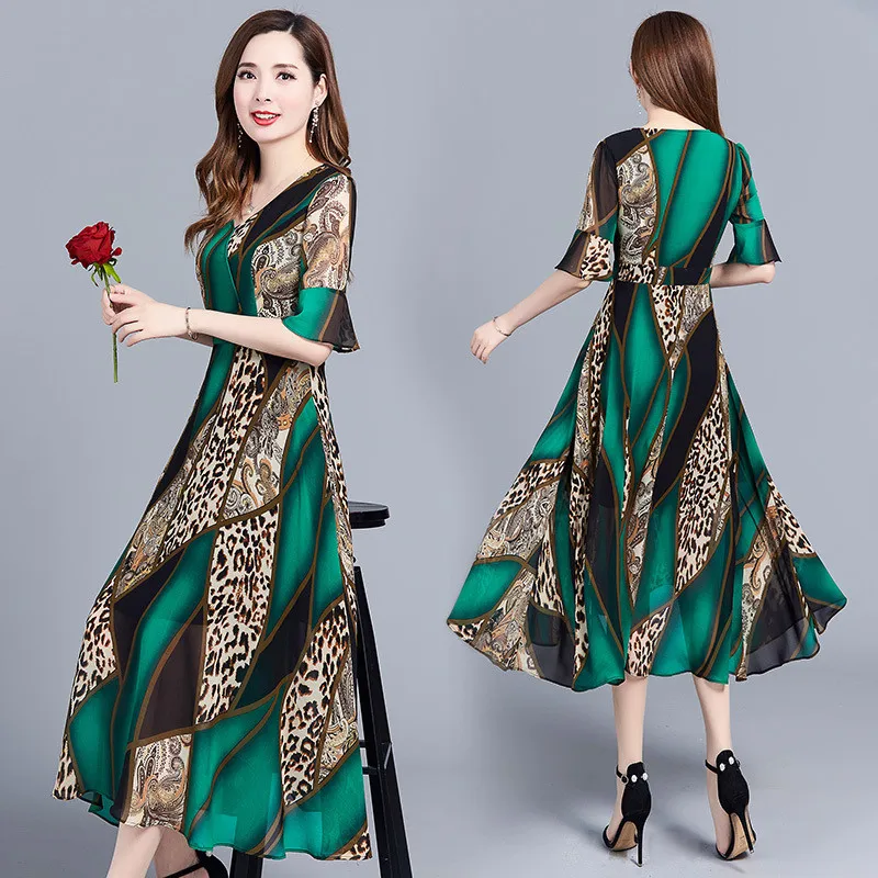 

Floral Skirt Children Summer Korean-style New Style WOMEN'S Dress Elegant Waist Hugging over-the-Knee Type Medium-length Dress S