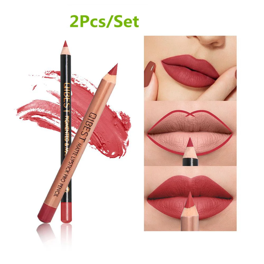 

Two Lipstick Pen + Lip Liner Pencil15 Colors Sexy Matte Lip Liner Pencil Natural Waterproof Easy To Wear Lipstick Pen