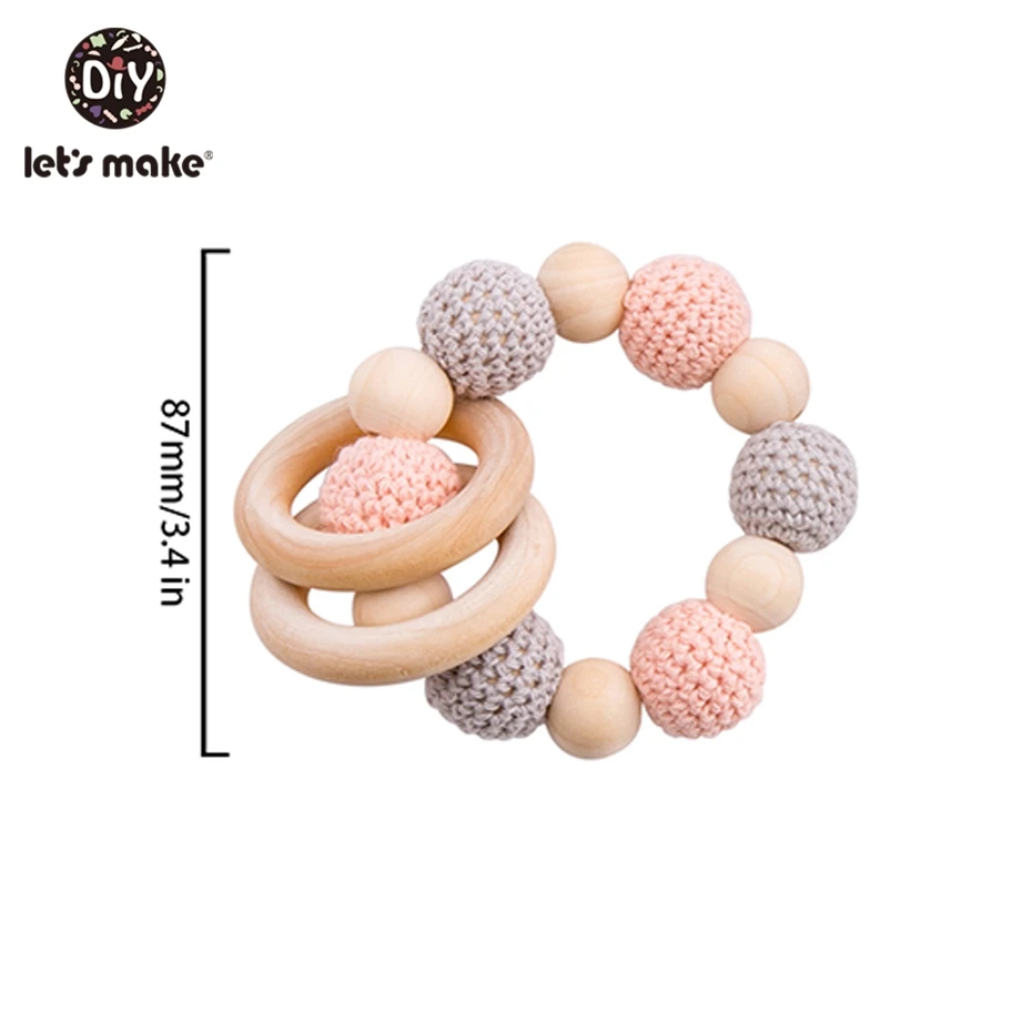 Let's Make Food Grade Silicone Wooden Teether Baby Pacifier Chain Pram Crib DIY Customized Soother Baby Teether Rattle Set Toys