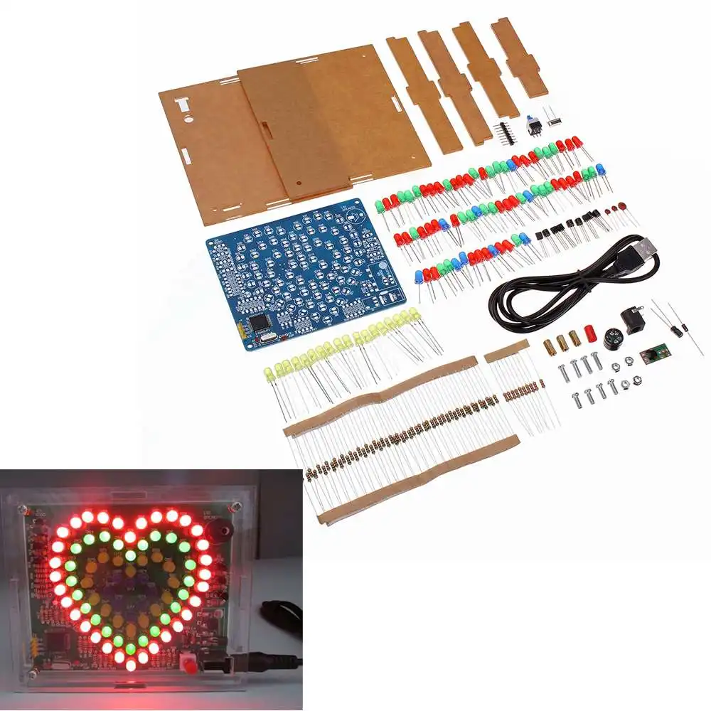 LEORY Present DIY музыкальный набор 51 MCU 4 Love Heart-shaped мигающий светодиодный электронный набор для Alice Music song чехол в подарок