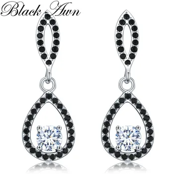 

Vintage 2.5g 925 Sterling Silver Earring Black Spinel Anniversary Drop Earrings for Women Fine Jewelry T127