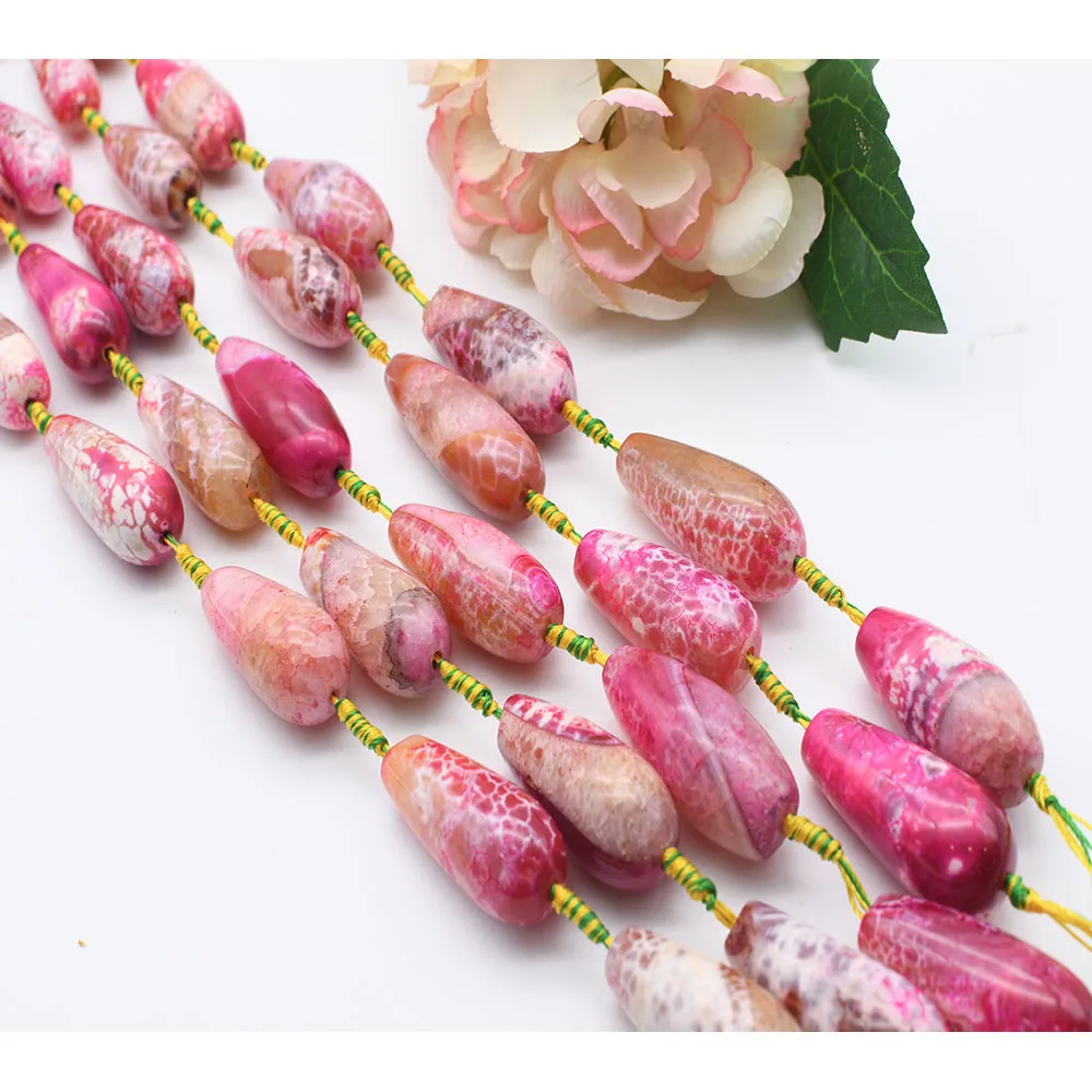 44x19mm Natural Ice crack pattern Pink water drop Agate stone beads For DIY Bracelet Necklace Jewelry Making Strand 15