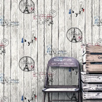 

Retro Nostalgic Wood Plank Wood Grain Letter Tower Pattern Wallpapers For Living Room Fashion Clothing Shop Decorative Wallpaper