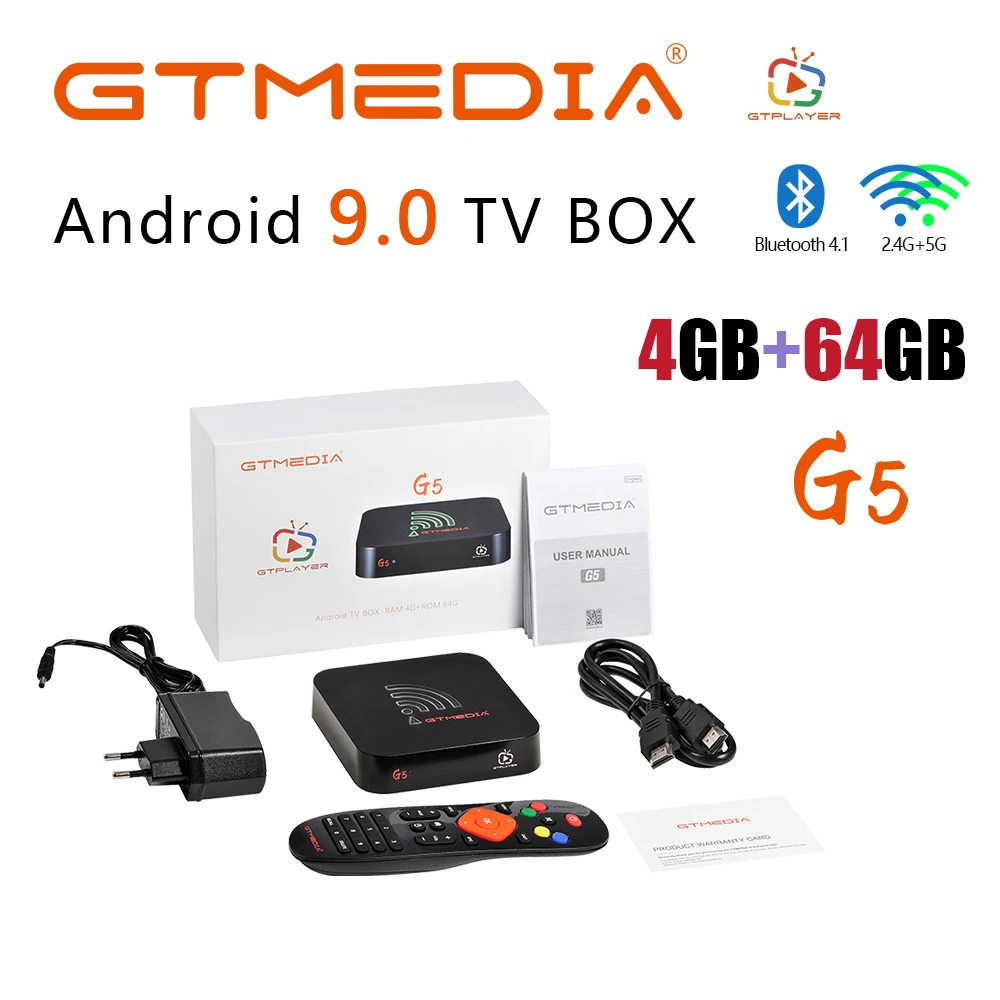 

GTmedia G5 Android 9.0 Smart TV box 2.4G Wifi Amlogic S905X2 4GB 64GB Media player 4K 1080P Google Assistant Netflix Youtube