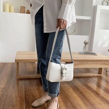 

Vintage Solid Baguette Armpit Bag Womens Handbags and Purses Shoulder Messenger Bag Designer PU Leather Crossbody Ladies Purse