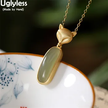 

Uglyless LOVE Magic Miss Fox Pendants Necklaces NO Chain Handmade GOD LOVE Foxes Animals Necklaces 925 Silver Jade Jewelry Women