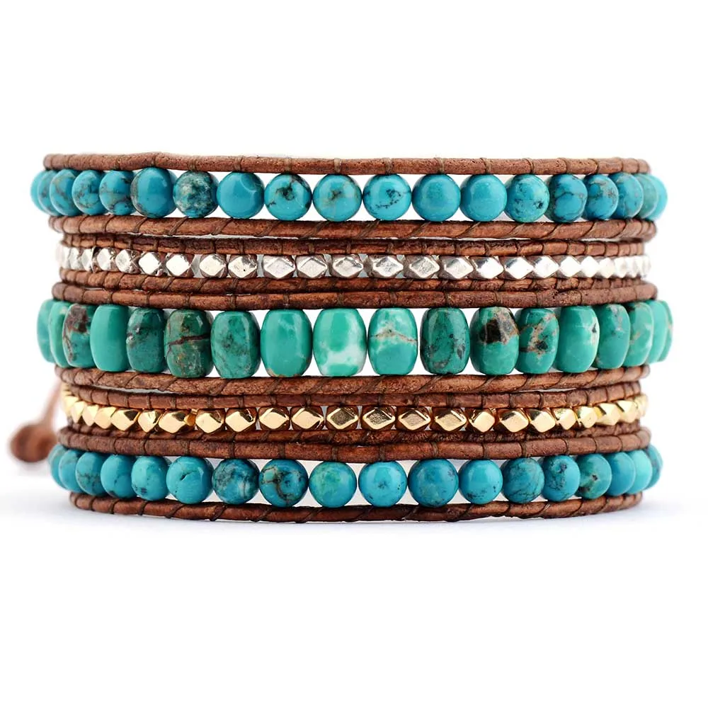 Exclusive Quality Natural Stones w/ Metal Beads Wrap Bracelets Handmade Bohemian Vintage Statement Bracelet Bijoux Wholesale