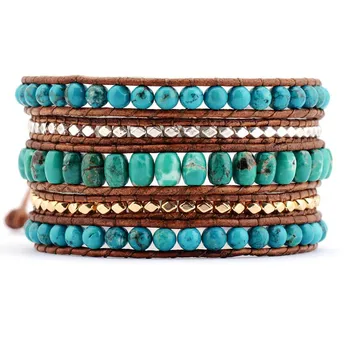 Exclusive Quality Natural Stones w/ Metal Beads Wrap Bracelets Handmade Bohemian Vintage Statement Bracelet Bijoux Wholesale
