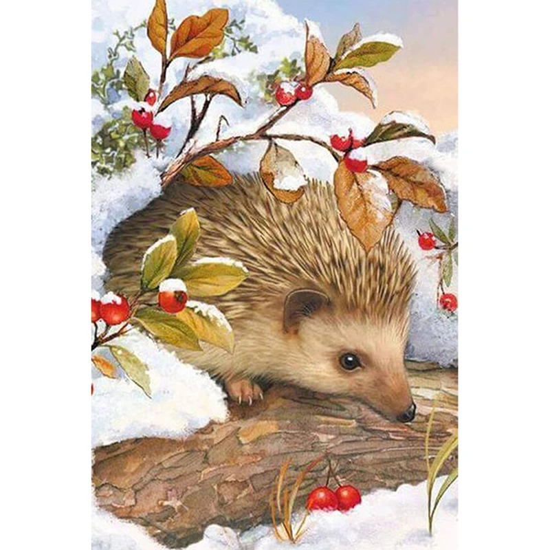 

5D Diamond Painting Hedgehog Diamond Embroidery Animal Cross Stitch Rhinestone Snow Scenery DIY Mosaic Wall Sticker Home Decor