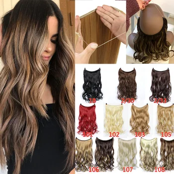 

AOSI 24" Invisible Wire No Clips One Piece Hair Extension Flip Secret Straight Wavy Synthetic Hair Hairpieces For Women