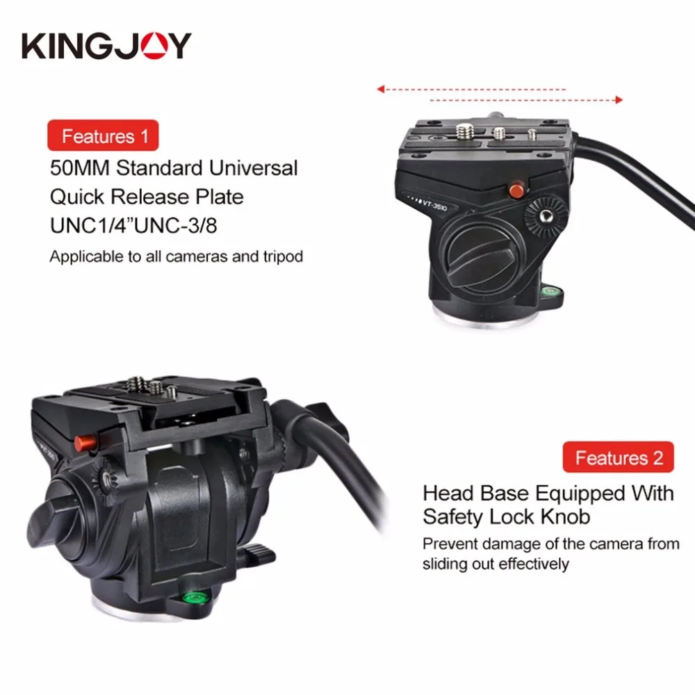 Kingjoy алюминиевый сплав камера жидкость демпфирующая головка для SLR камеры штатив Стенд с UNC 1/4 "3/8" резьба камеры